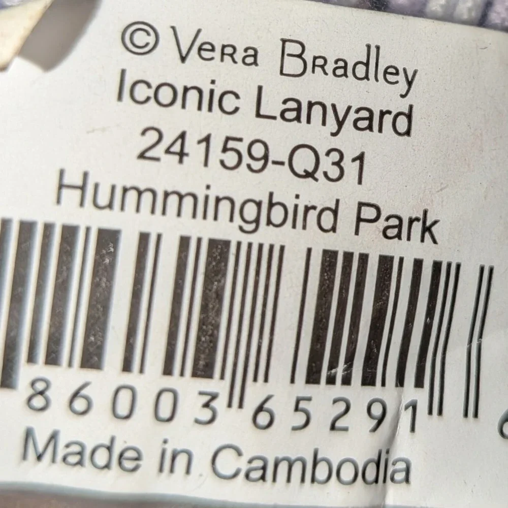 Vera Bradley Iconic Lanyard Hummingbird Park Purple Floral 24159-Q31 NEW